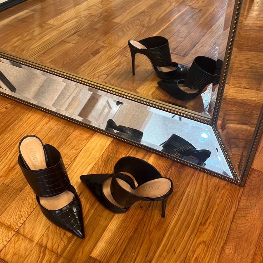 Schutz Quereda Black Mock Crocodile Stiletto Heel Mule size 8.5 - Picture 6 of 6